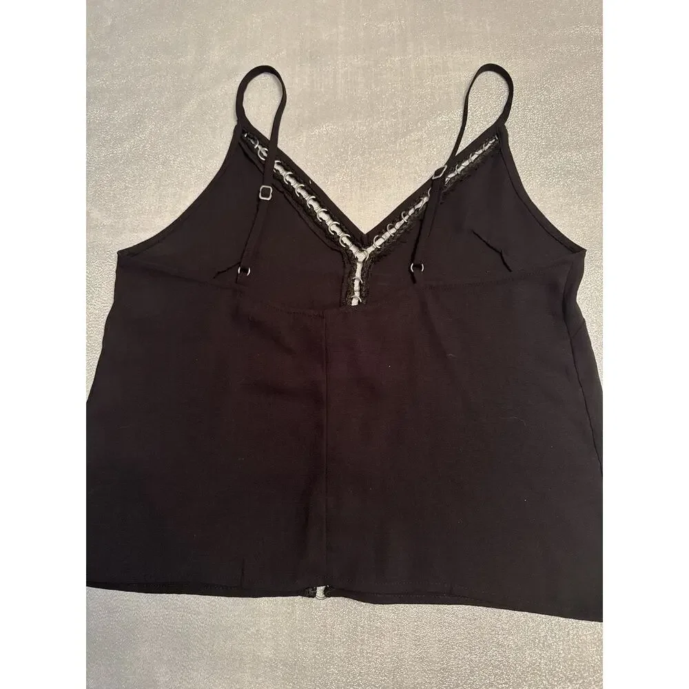 NWT H&M Black Tank Top Going Out US 10 Gothic Silver Circle Vampire Witchy